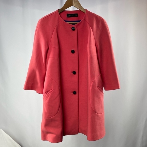 Zara Button‎ Front Long Coat in Pink Size Medium - Picture 1 of 6